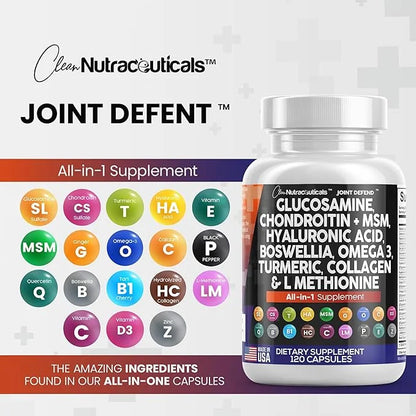 Clean Nutraceuticals Glucosamine Chondroitin MSM Turmeric 3 Pills 120 Count