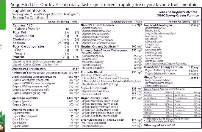 Paradise Herbs, ORAC Energy Proteins & 24 Servings 1 Scoop 20g Protein, 15