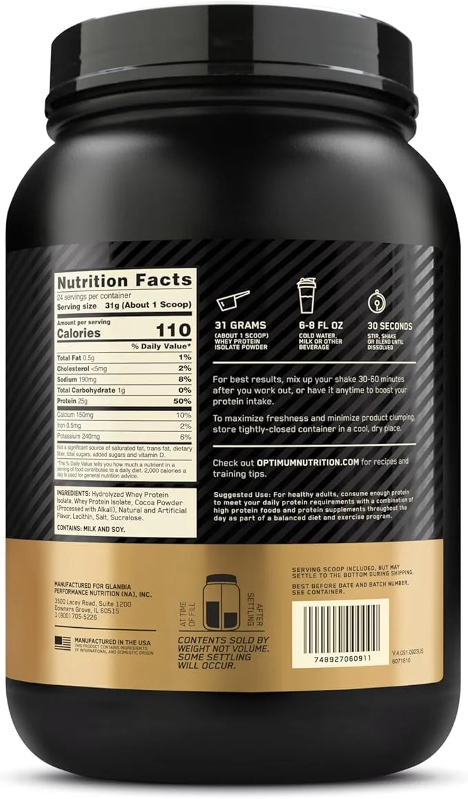 Optimum Nutrition Gold Standard 100% Isolate, 1.64 Pounds, 24 Servings