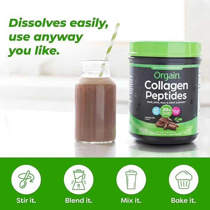 Orgain Hydrolyzed Collagen Peptides Powder 20g Grass 1lb