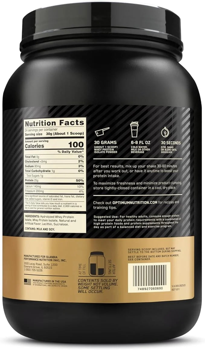 Optimum Nutrition Gold Standard 100% Isolate, 1.58 Pounds, 24 Servings