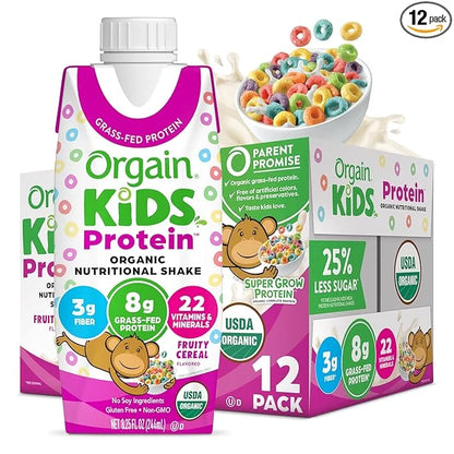 Orgain Organic Kids Nutritional Protein Shake, 8g Dairy 4g Fiber, 22 Vitamins 8.25 Fl 12)