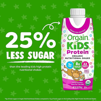 Orgain Organic Kids Nutritional Protein Shake, 8g Dairy 4g Fiber, 22 Vitamins 8.25 Fl 12)