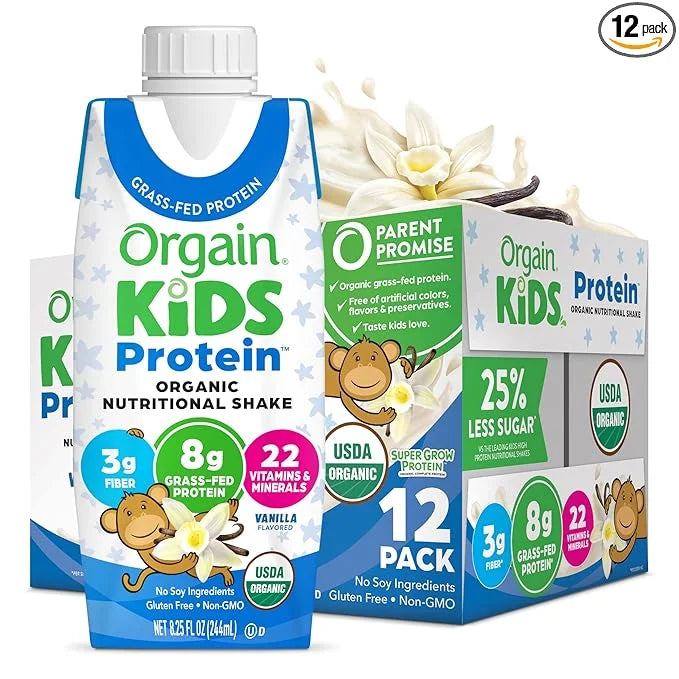 Orgain Organic Kids Nutritional Protein Shake, 8g Dairy 3g Fiber, 22 Vitamins 8.25 Fl 12)
