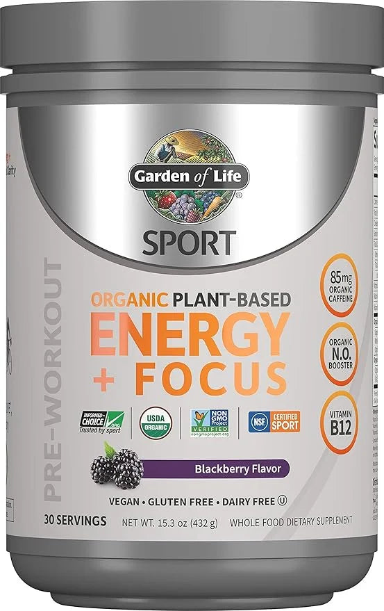 Garden of Life Sport Organic Plant 85mg Caffeine, B12, Vegan, 15.3 Oz