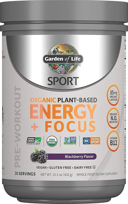 Garden of Life Sport Organic Plant 85mg Caffeine, B12, Vegan, 15.3 Oz