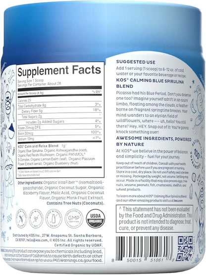 KOS Calming Blue Spirulina Blend- USDA 28 Servings