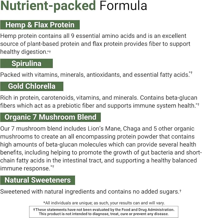 ACTIVATEDYOU Superfood Protein Shake -Vegan Plant 7 Mushroom (15 Servings)