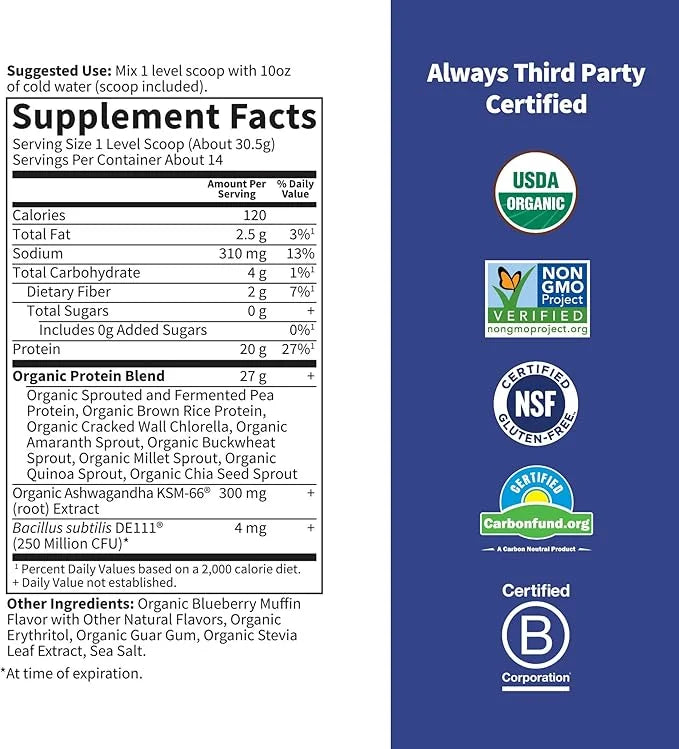 Garden of Life Functional Protein Stress Relief 20g Organic KSM-66, Vegan 14 Servings