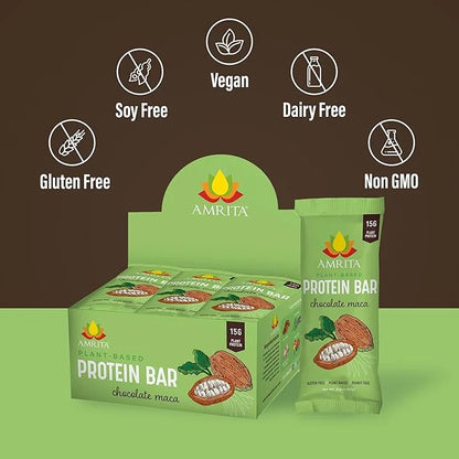 AMRITA Chocolate Maca Vegan Protein Bars 15g of