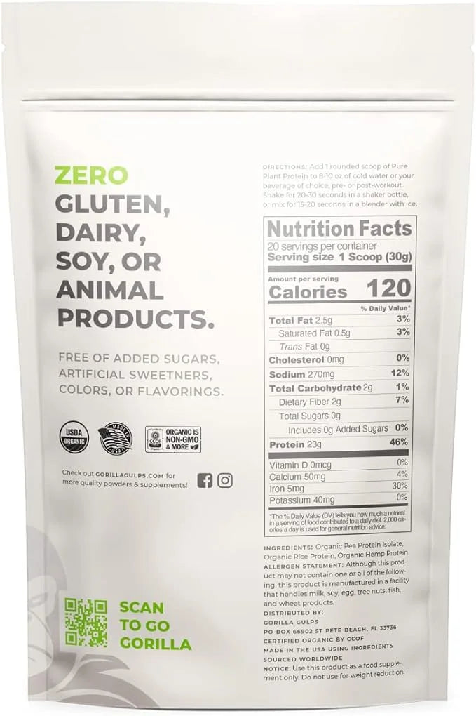 100% Organic Pure Plant Protein Powder 20 Servings