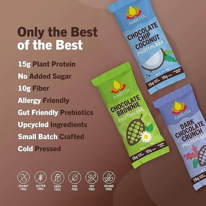 AMRITA Chocolate Vegan Protein Bars Variety 15g Plant