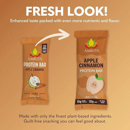 AMRITA Apple Cinnamon Vegan Protein Bars 15g of