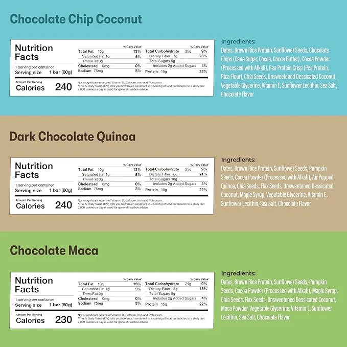 AMRITA Vegan Protein Bars Variety Pack (6 Flavors), 15g Plant