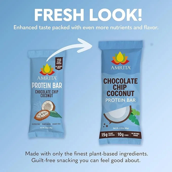 AMRITA Chocolate Chip Coconut Vegan Protein Bars -15g Plant
