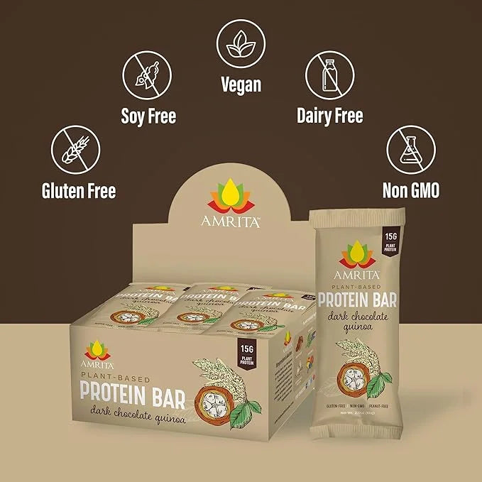 AMRITA Dark Chocolate Quinoa Vegan Protein Bars 15g of