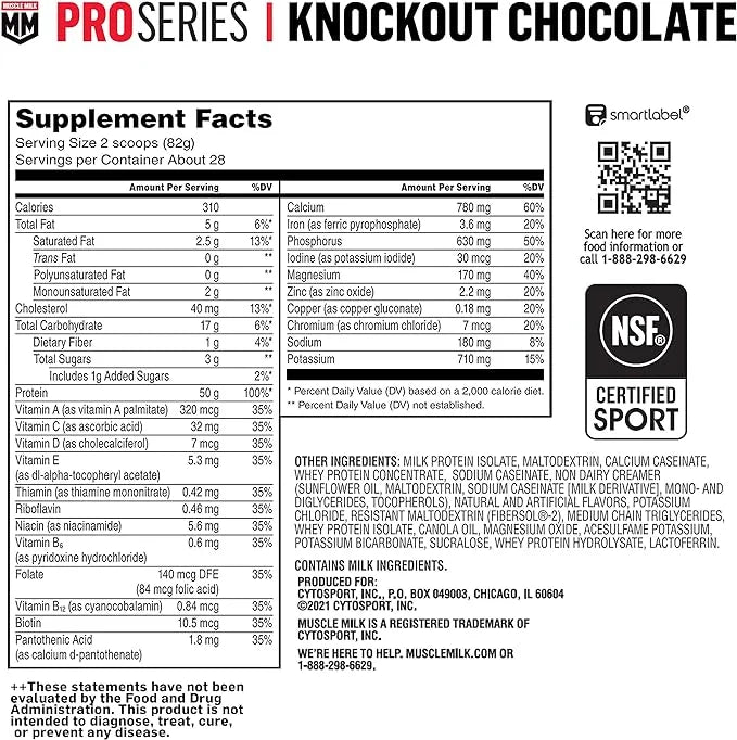 Muscle Milk Pro Series Protein Powder 5 Pound, 28 Servings, 50g Protein, 3g Sugar, 20 Vitamins