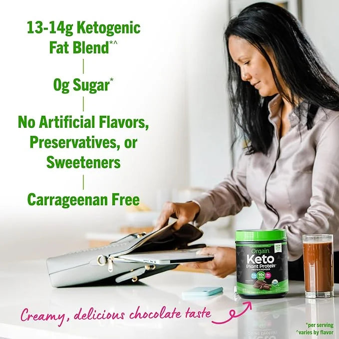 Orgain Organic Keto Vegan Protein Powder, Chocolate 10g Plant 0g Sugar*, 0.97lb
