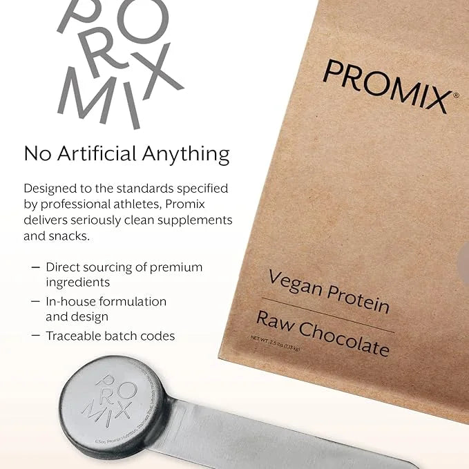 Promix Plant-Based Vegan Protein Powder, Raw Chocolate 2.5lb Bulk B-12 -