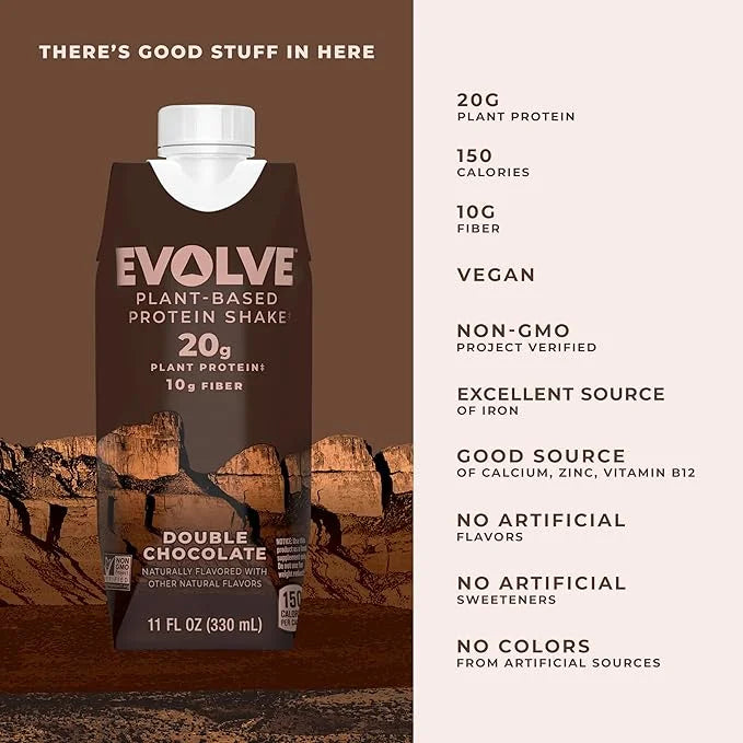 Evolve Plant Based Protein Shake, Double 20g Vegan 10g Fiber, 11 Fl 12) -