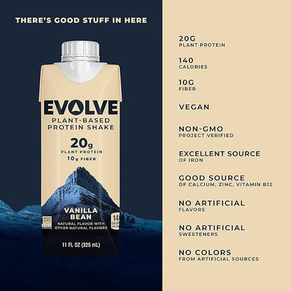 Evolve Plant Based Protein Shake, Vanilla 20g Vegan 10g Fiber, 11 Fl 12) (Formula