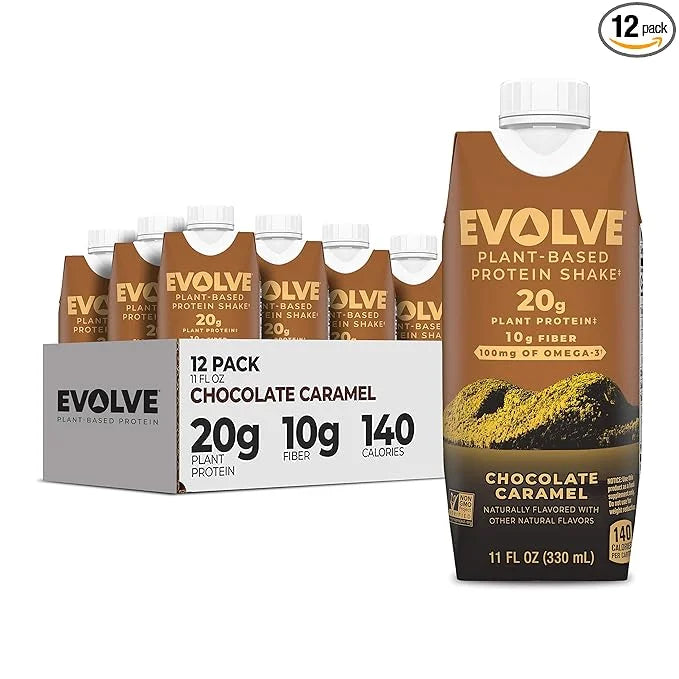 Evolve Plant Based Protein Shake, Chocolate 20g Vegan 10g Fiber, 11oz, (12 (12 Pack)