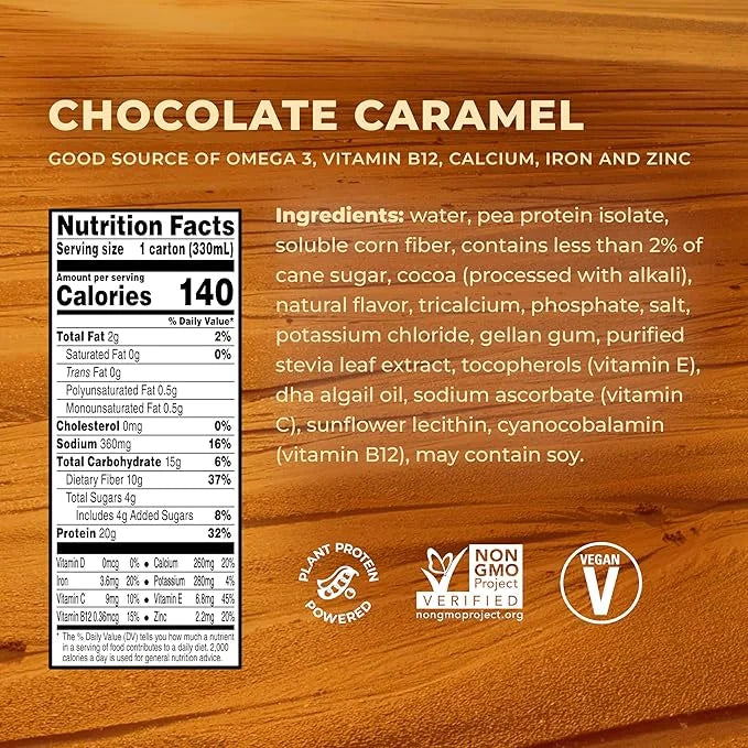Evolve Plant Based Protein Shake, Chocolate 20g Vegan 10g Fiber, 11oz, (12 (12 Pack)