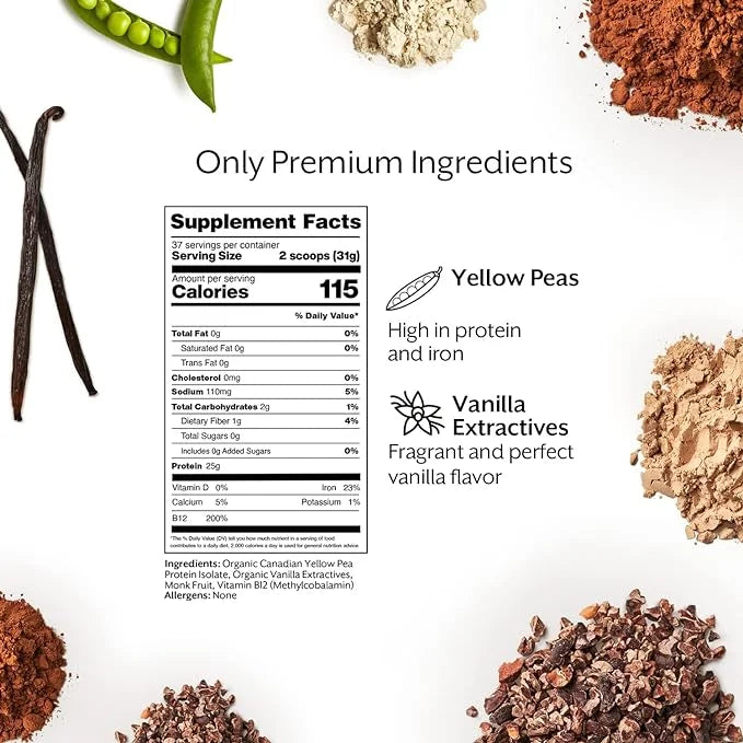 Promix Plant-Based Vegan Protein Powder, Vanilla 2.5lb Bulk B-12 -