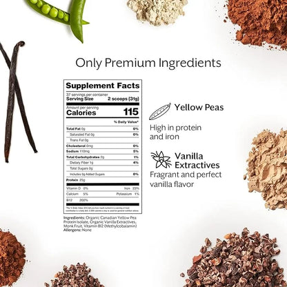 Promix Plant-Based Vegan Protein Powder, Vanilla 2.5lb Bulk B-12 -