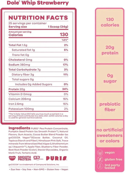 BEAM Be Amazing Dole Vegan Protein Powder 20g Plant-Based 25 Servings