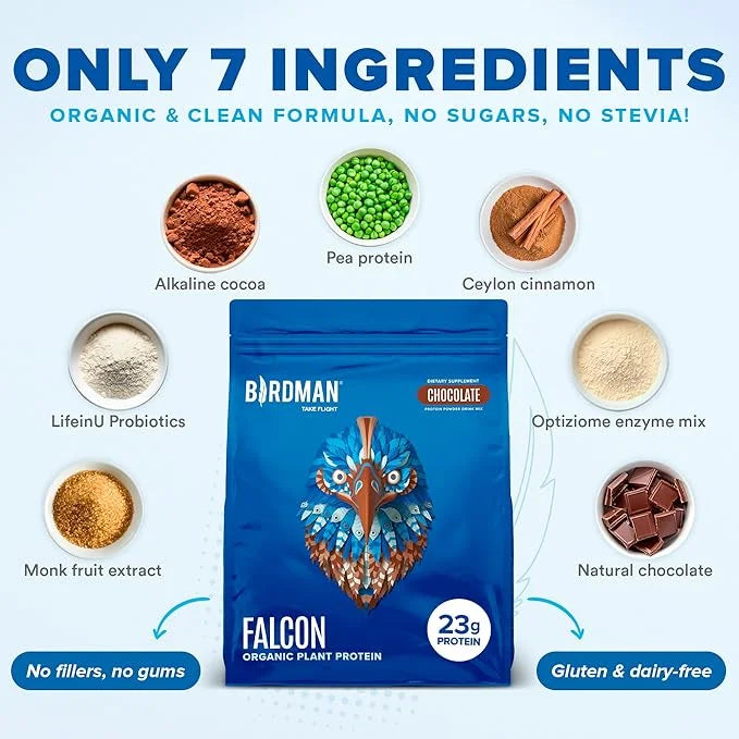 BIRDMAN Falcon Vegan Protein Powder Organic, 60 Servings 3.9lb