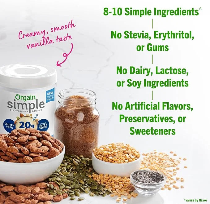 Orgain Organic Simple Vegan Protein Powder, Vanilla 20g Plant 1.25lb