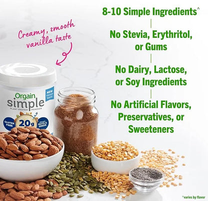 Orgain Organic Simple Vegan Protein Powder, Vanilla 20g Plant 1.25lb