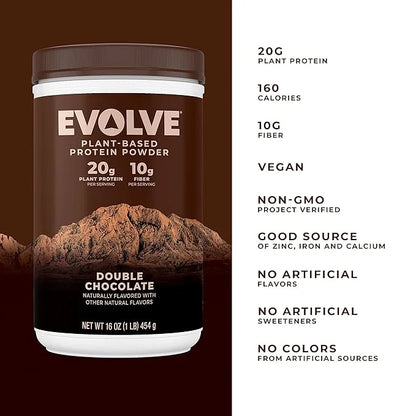 Evolve Protein Powder, Classic Chocolate, 20g Protein,10g Fiber, 1 Lb
