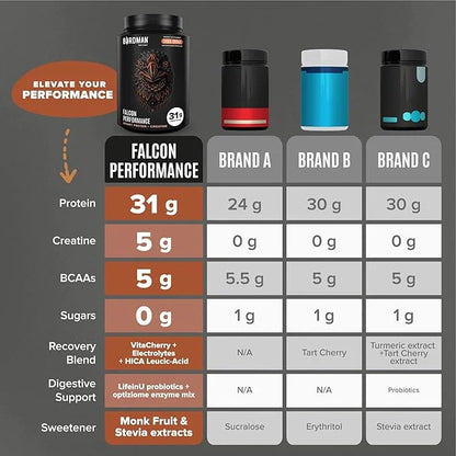 Birdman Falcon Performance Vegan Protein Powder, 31g Protein, 5g Creatine, 5g BCAA, -19 servings