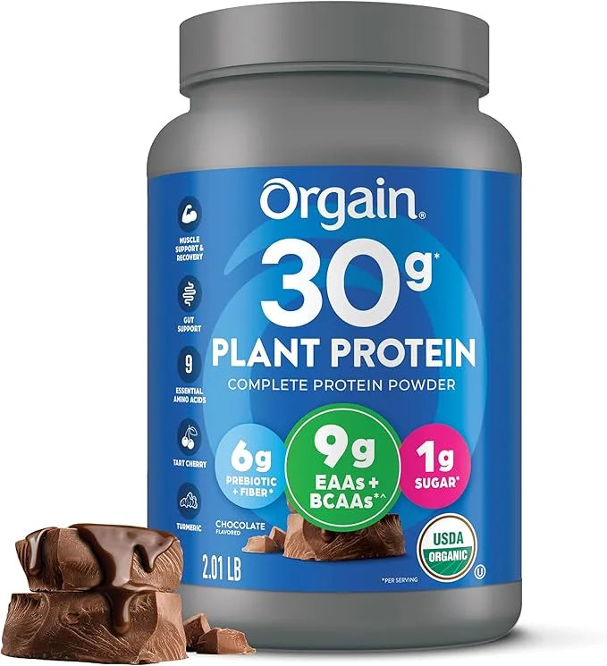 Orgain Organic 30g Vegan Protein Powder, 9g EAAs+BCAAs, 6g Prebiotic 1g Sugar, 2.01lb (Packaging