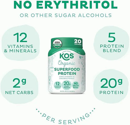 KOS Vegan Protein Powder, Unflavored & Unsweetened 20 Servings