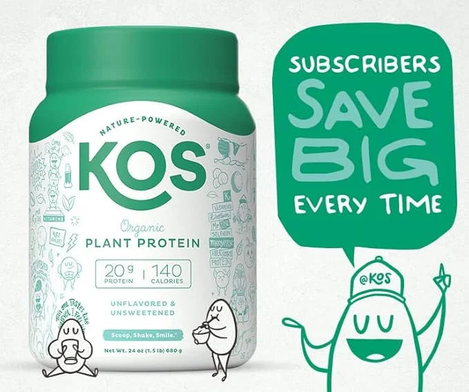 KOS Vegan Protein Powder, Unflavored & Unsweetened 20 Servings