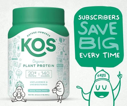 KOS Vegan Protein Powder, Unflavored & Unsweetened 20 Servings