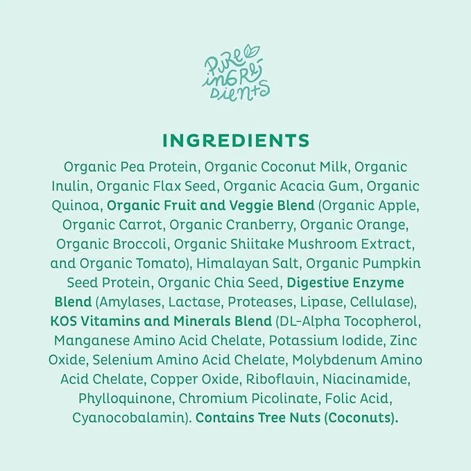 KOS Vegan Protein Powder, Unflavored & Unsweetened 20 Servings