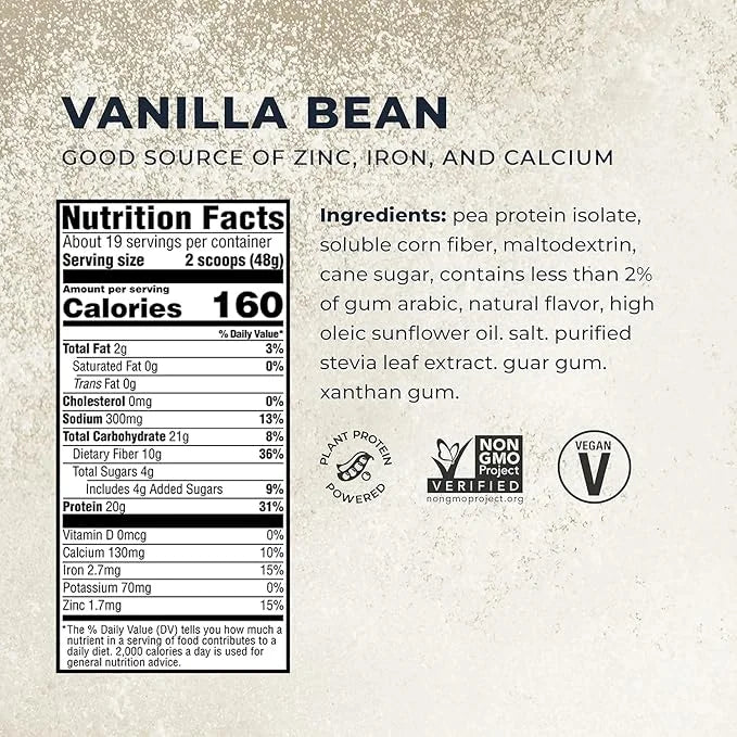 Evolve Plant Based Protein Powder, Vanilla 20g Vegan 10g Fiber, 2 Pound