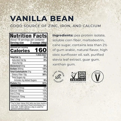 Evolve Plant Based Protein Powder, Vanilla 20g Vegan 10g Fiber, 2 Pound