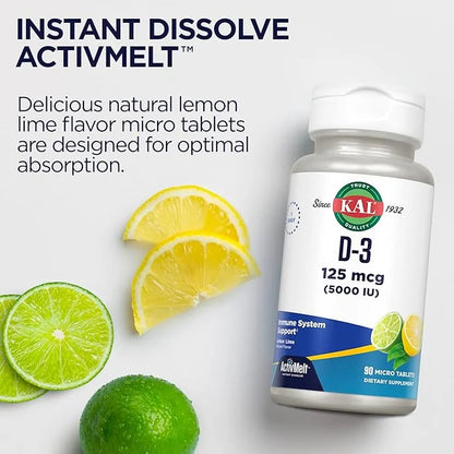 KAL Vitamin D-3 5000 IU ActivMelt, 90 Servings, 90 Micro