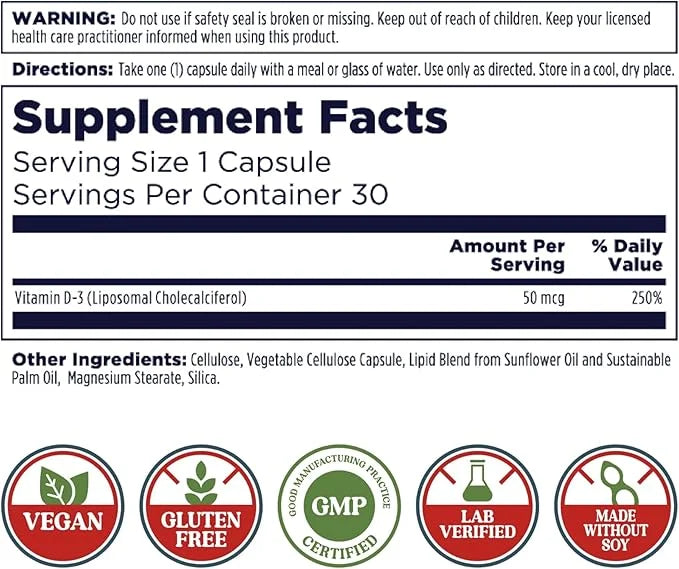 KAL Liposomal Vitamin D3 50 mcg, 30 Servings