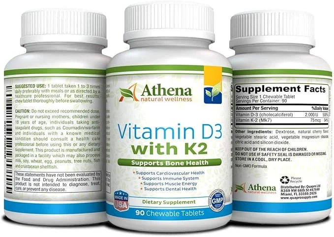 Athena - Vitamin D3 2000IU K2 (MK7) (MK7) - 90 Chewable