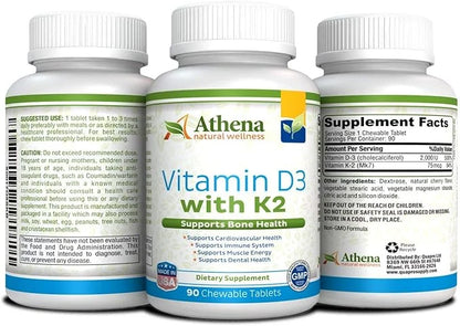 Athena - Vitamin D3 2000IU K2 (MK7) (MK7) - 90 Chewable
