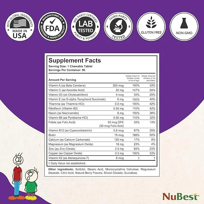 NuBest Tall Kids 2 to 9 - 90 Chewable 2 Pack