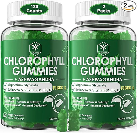 Chlorophyll Fiber Gummies 200mg +Ashwagandha, B1 B2 B2 for 2 Packs