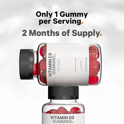 Codeage Vitamin D3 Gummy Vitamins, Vitamin D3 5000 5000 IU 125 mcg, 60 Count