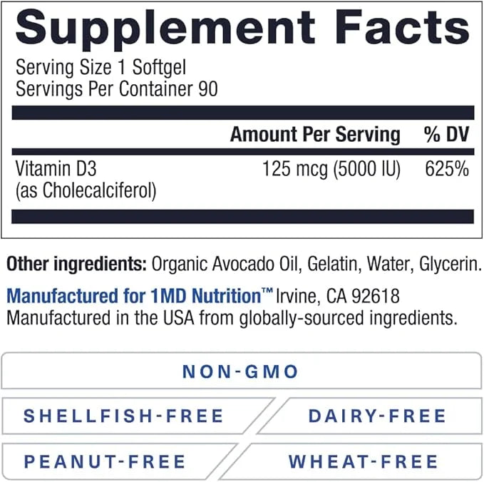 1MD Nutrition Vitamin D3 5000 IU Softgels 3-Month Supply